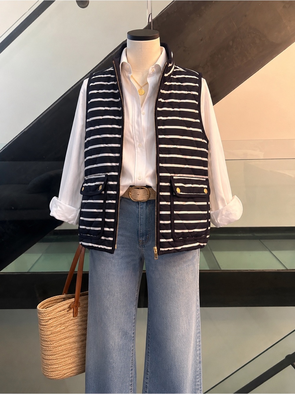 J. Crew Navy and White Quilted‎ Vest